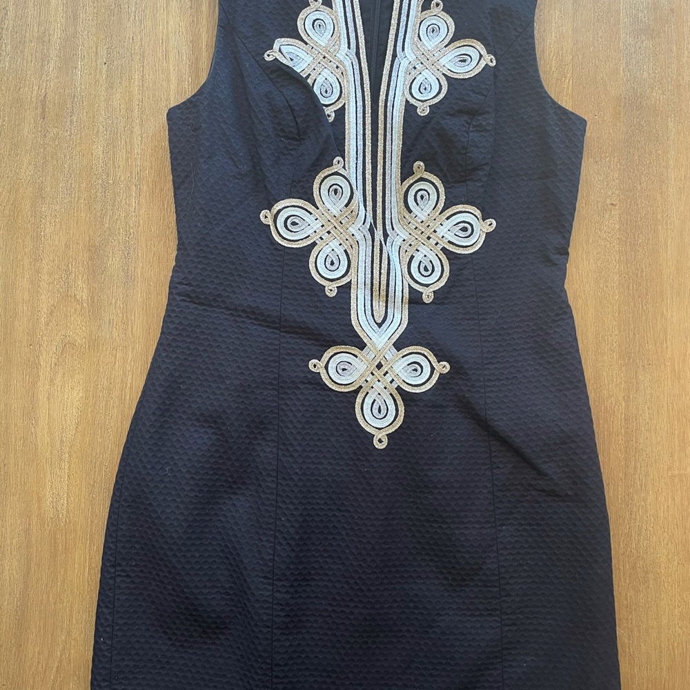 Lilly Pulitzer black and gold shift dress